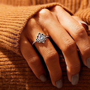 Q253 <b>Lotus</b> Flower Ring Women's Topaz Gemstone Pear Cut Bezel Setting Everyday Wear Fine <b>Jewelry</b> - Product Image 4