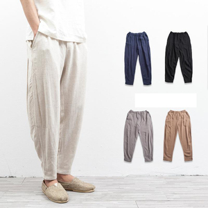 Pantalones Casuales de Lino 100% para Hombre con Cintura Elástica, Estilo de Cintura Media, Transpirables, con Bolsillos para Otoño - Product Image 1