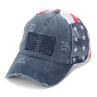 Gorra de béisbol de nuevo estilo, lavada y desgastada, con bandera americana y estrella de cinco puntas, para mujer, con diseño curvo para cola de caballo alta, para comercio transfronterizo.