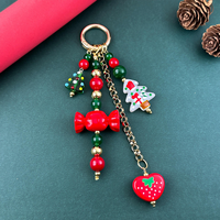 Porte-clés de Noël mignon en forme de cerise, breloque de sac perlée, porte-clés festif rouge et vert, cadeau pour elle
