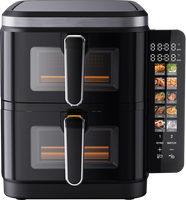 Freidora de Aire de Doble Cesta de 5.5L, 2800W, Voltaje Amplio, Tecnología Fry Force 360 Grados, 12 Funciones de Cocción con un Toque, Ecológica