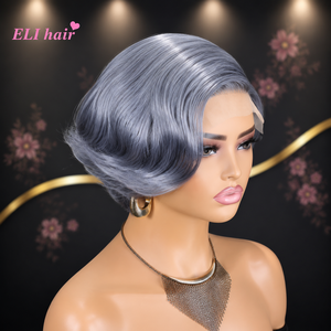Perruque Courte Pixie 13x4 avec Lace Frontale, Cheveux Humains Vierges Brésiliens Couleur Mixte 99j, Vente en Gros, Cheveux Vierges à Cuticules Alignées, Cheveux de Vison - Product Image 5