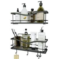Lot de 2 paniers de rangement muraux à double niveau non pliables pour douche et cuisine, avec roulettes, en fer