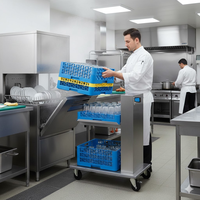 Chariot de transport empilable pour lave-vaisselle automatique à levage automatique en acier inoxydable poli pour cuisine de restauration commerciale