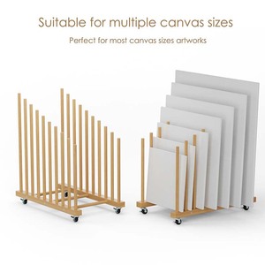 9 secciones de madera arte lienzo almacenamiento ruedas giratorias madera gran impresión estante arte almacenamiento estante lienzo tableros estante - Product Image 5