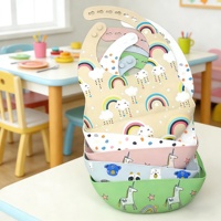 Bavoir bébé en silicone souple, imperméable, avec manches, sans BPA, attrape-miettes, style bandana