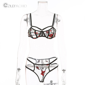 <span class=keywords><strong>Ensemble</strong></span> de lingerie féminine sexy en dentelle crochetée Gold Orchid, respirant, écologique, fin, transparent, 2 pièces - Product Image 6