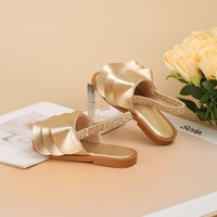Nouvelles sandales d'été pour filles, à lacets en feuille de lotus, avec bride élastique dorée, à enfiler, respirantes, pour la plage et l'extérieur, avec nœud en dentelle plissée, style mignon