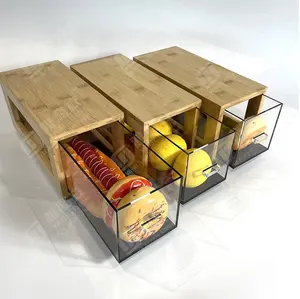 Yageli Customized Modern Kitchen Bamboo and clear Acrylic Hot Dog Bread Box for display only