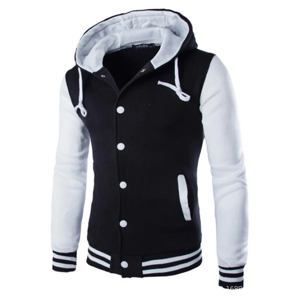 Spring stylish cotton slim fit baseball mens jackets hoodie with button