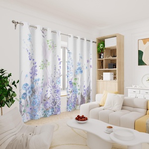 Cortina de tela polar suave con estampado floral y ojales, bloqueadora de luz, para sala de estar, diseños elegantes y delgados para puertas. - Product Image 3