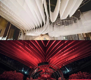 2025新しい吊り下げ式白いシフォンウェディングデコレーション背景カーテンパネル波デザイン天井ドレープ - Product Image 4