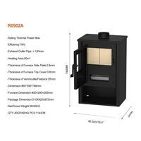 Poêle à bois léger 9 kW R0902A pour intérieur, en acier, sans fumée, avec cendrier