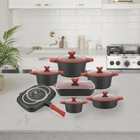 Panci saus memasak dapur warna hitam mewah dan wajan penggorengan ganda anti lengket Die Casting 14 buah Set peralatan masak aluminium