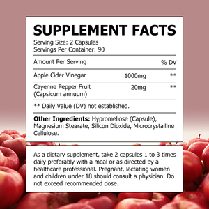 Manufacturer Custom Metabolism Support Capsules Fat Burning Apple Cider Vinegar ACV Capsules Support Detox and Cleanse - Product Image 2