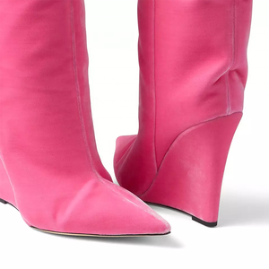 Botas Altas de Cuero Patentado con Logotipo Personalizado para Mujer, Botines de Diseñador con Tacón de Cuña, Botas Largas Metálicas Doradas, Zapatos Sexys con Punta Puntiaguda - Product Image 6