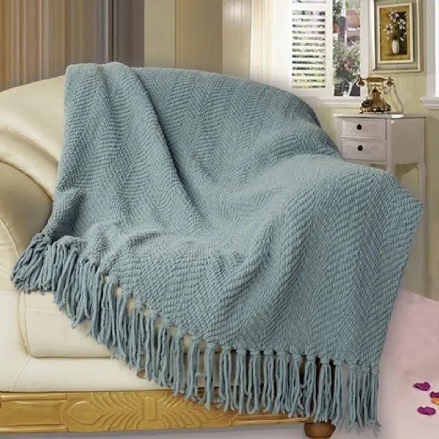 100% Cotton Heavy Blanket Top Selling Herringbone Weave Yarn Dyed Throw Blankets Customized Super Breathable Towel Sustainable