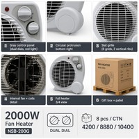 Radiateur Soufflant Compact Portable avec Thermostat, 3 Modes Chaleur, 2000W, Contrôle Automatique, Résistant au Feu, CE ERP, Idéal Bureau