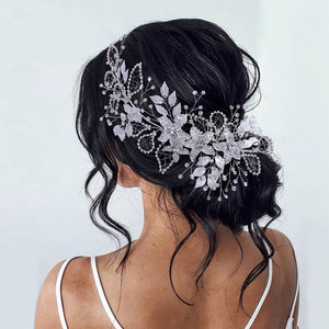 Bandeau de <span class=keywords><strong>mariage</strong></span> en alliage fleur feuille cheveux diadème strass couvre-chef de mariée couvre-chef cheveux accessoires bijoux de tête - Product Image 5