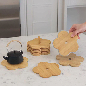 ชุดที่รองแก้วไม้ไผ่ปรับแต่งโลโก้ได้เป็นมิตรกับสิ่งแวดล้อมแผ่นรองแก้วไม้สำหรับใส่เครื่องดื่มชาโต๊ะในบ้านใช้ตกแต่งบาร์ออกแบบตามโอกาส - Product Image 1