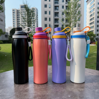 Bouteille d'eau en acier inoxydable 304, 650 ml, à double paroi, isolée sous vide, anti-fuite, réutilisable, avec mousqueton et sangle de poignet, bouteille de sport