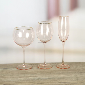 Juego de Copas de Vino de Cristal Rosa <span class=keywords><strong>Gin</strong></span> Tonic de Diseño Moderno, Cristalería Hecha a Mano con Borde Dorado para Eventos - Product Image 5