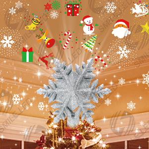 Árbol de Navidad Topper decoraciones proyector luz 3D giratorio hueco brillo copo de nieve árbol de Navidad decoración con 6 estrellas de proyección - Product Image 1