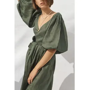 Maxi vestito di lino allentato di alta qualità donna donna Vintage estate elegante donna abiti lunghi casual per signora