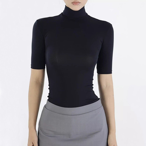เสื้อยืดแขนห้าส่วนเปิดไหล่คอตั้งแบบวินเทจเป็นมิตรกับผิว2025ฤดูร้อน - Product Image 3