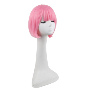 Impresionante Peluca de <span class=keywords><strong>Cosplay</strong></span> oficial <span class=keywords><strong>Re</strong></span> <span class=keywords><strong>Zero</strong></span> <span class=keywords><strong>Ram</strong></span>, Bob rosa fuerte corto con Flequillo contundente, fibra de <span class=keywords><strong>Cosplay</strong></span> sintética resistente al calor Premium - Product Image 2