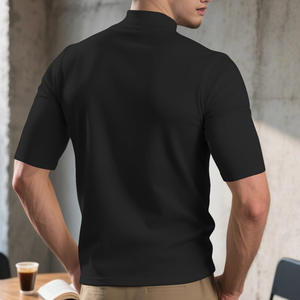 Camiseta de manga corta de color liso para hombre, corte holgado, cuello semicircular, mezcla de algodón, capa base para uso informal. - Product Image 4