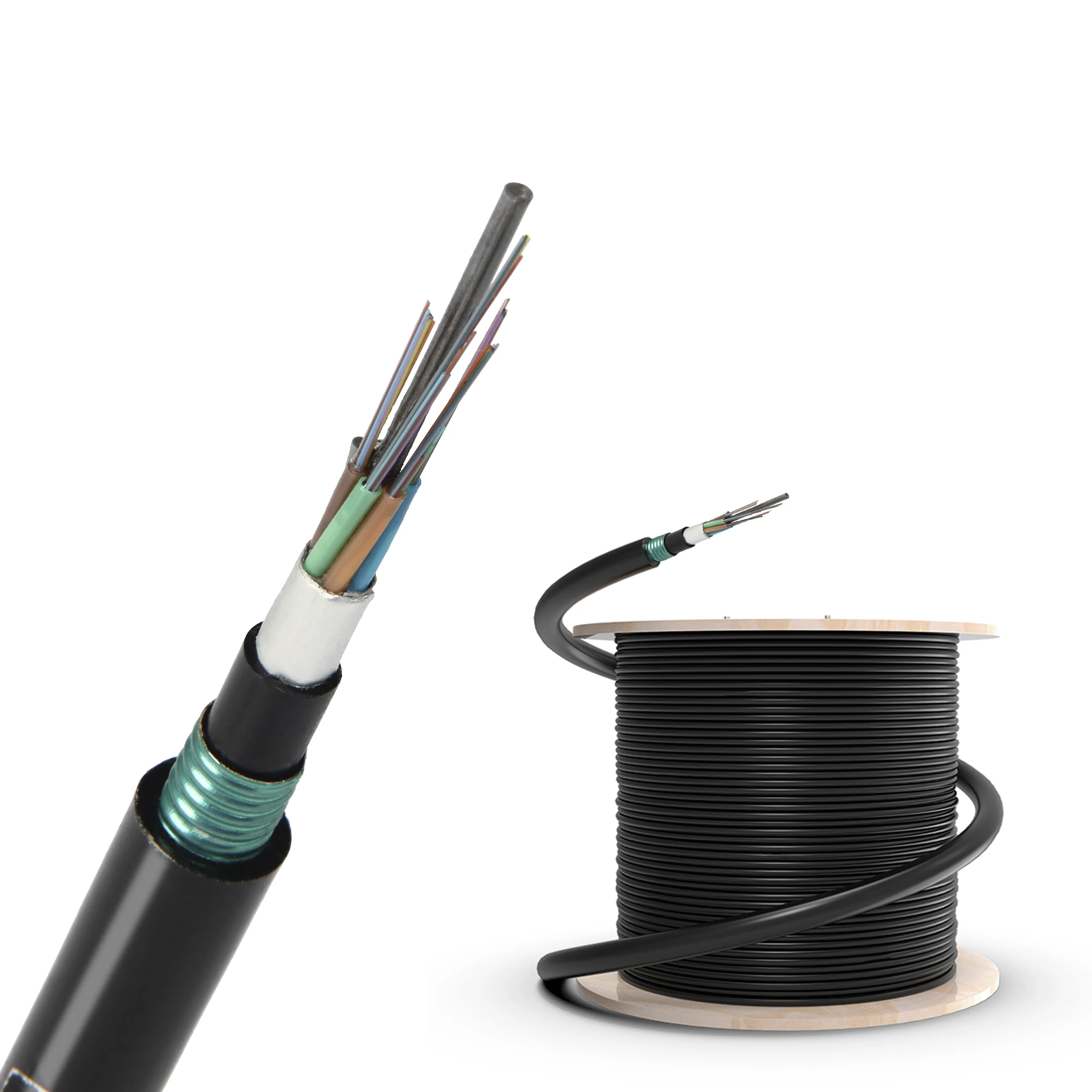 GYTA53 Outdoor Waterproof Underground 24 48 96 144 Core G652D Single Mode Armoured Double Jacket Fiber Optic Cable