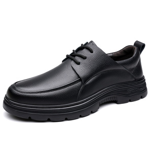 Chaussures décontractées en cuir véritable noir à lacets avec doublure en fausse fourrure, semelle en caoutchouc souple pour hommes, chaussures de conduite à bout rond pour l'automne - Product Image 5