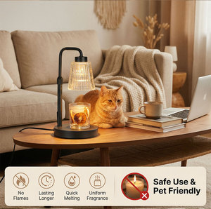 โคมไฟอุ่นเทียนไฟฟ้าแบบหรี่แสงได้ พร้อมตัวตั้งเวลา หลากสี ลายเส้นแนวตั้ง โคมแก้ว ปลอดภัย ไร้เปลวไฟ สำหรับละลายขี้ผึ้ง ตกแต่งบ้าน - Product Image 5