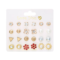 Set Anting Warna-warni Emas Trendi Bentuk Hati Buah Bunga Set Anting Tusuk untuk Wanita Perhiasan Mutiara Putih Korea