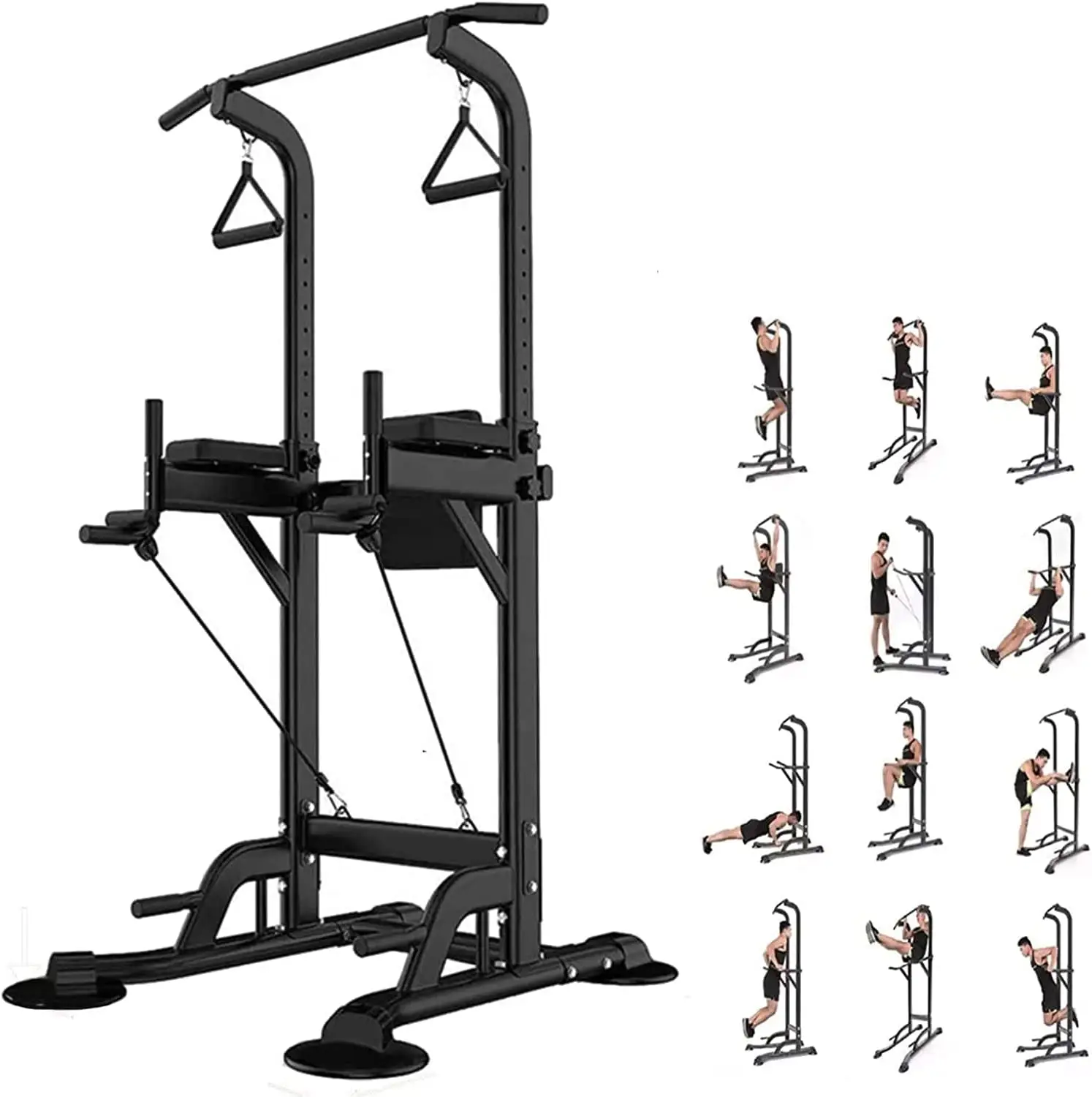 WellShow Sport Power Tower Pull Up Bar Dip Station for Home Gym Strength Training Workout Equipment