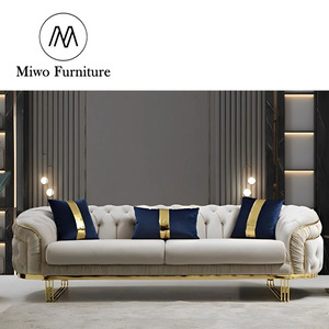 Miwo Furniture 2023 Hot Sales Luxury Living Room <strong>Stainless</strong> <strong>Steel</strong> Lounge <strong>Sofa</strong> Gold 2-3 Seater Velvet Upholster Comfortable Hall Hotel Couch - Product Image 5