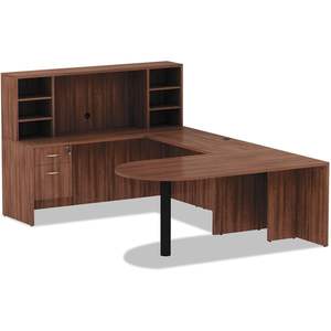 Alera Valencia Series Modern Walnut Reversible Return/Bridge Shell 47.25W X 23.63D X 29.5H para escritorios de computadora - Product Image 2