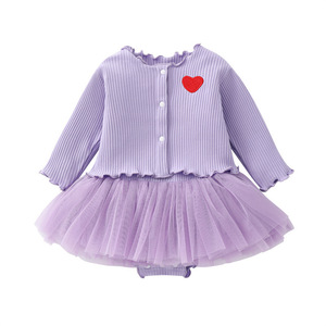 R & B abiti da neonata vestiti di cotone pagliaccetto estivo da principessa festa senza maniche gonna da arrampicata e cappotto due pezzi - Product Image 2