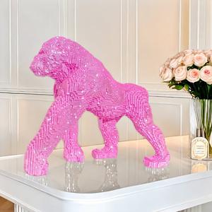 Ornement animalier de luxe léger, décoration de bureau ou de meuble TV, figurine de gorille marchant en blocs de construction, finition dorée, objet de collection tendance - Product Image 3