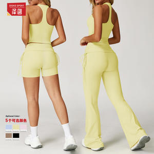 Conjunto Deportivo de Yoga Disko para Mujer, Top Corto con Espalda Descubierta y Pantalones de Cintura Alta, Dos Piezas, Ropa Deportiva de Color Sólido TZ3055 - Product Image 2