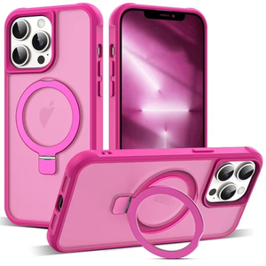 เคสโทรศัพท์กันกระแทกสีชมพูร้อนแบบใสขุ่นพร้อมขาตั้งแม่เหล็กสำหรับ <span class=keywords><strong>iPhone</strong></span> <span class=keywords><strong>13</strong></span> <span class=keywords><strong>Pro</strong></span> 6.1 นิ้ว รองรับ <span class=keywords><strong>Mag</strong></span>-<span class=keywords><strong>Safe</strong></span> - Product Image 1