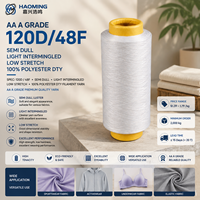 Filament de polyester DTY 100% AA Grade 120D/48F semi-mat légèrement entrelacé à faible élasticité, blanc brut, pour tricotage et tissage