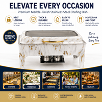 Großhandel Hotelbedarf Rechteckiges Chafing Dish Buffet-Set Luxuriöser Marmor Edelstahl Speisenwärmer für Restaurant Catering