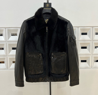 Nouvelle veste vintage en duvet d'oie et peau de mouton pour homme, manteau court élégant en cuir véritable à col carré avec empiècements en fourrure de vison