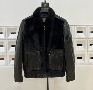 Nueva Chaqueta <span class=keywords><strong>de</strong></span> <span class=keywords><strong>Hombre</strong></span> Vintage <span class=keywords><strong>de</strong></span> Plumón <span class=keywords><strong>de</strong></span> Ganso y Piel <span class=keywords><strong>de</strong></span> Oveja, Chaqueta Corta <span class=keywords><strong>de</strong></span> Cuero Genuino con Cuello Cuadrado y Detalles <span class=keywords><strong>de</strong></span> Piel <span class=keywords><strong>de</strong></span> Visón - Product Image 1