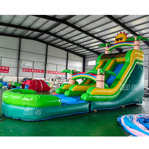 Tobogán acuático de una sola vía, brincolín verde con agua y sol, moonwalk infantil con gran <span class=keywords><strong>piscina</strong></span> de salpicaduras para fiestas de verano - Product Image 4
