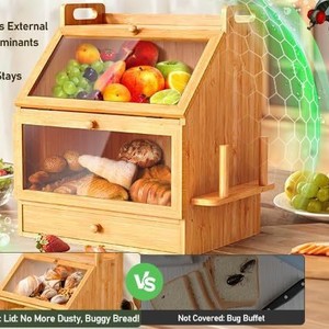 Smart Enjoyment Bamboo Bread <b>Storage</b> <b>Box</b> With Glass Door Kitchen Multi Layer Snack Rack Desktop Organizer - Product Image 2