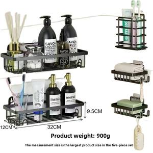 ชั้นวางของในห้องน้ำ ชั้นวางสบู่แบบไม่ต้องเจาะผนัง ชั้นวางของใช้ในห้องน้ำสแตนเลสแบบติดผนัง ชั้นวางของสองชั้นทันสมัย - Product Image 3