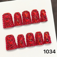 416-420 Faux ongles en acrylique réutilisables faits main, 10 pièces, à presser, avec colle, motif carré pour doigts
